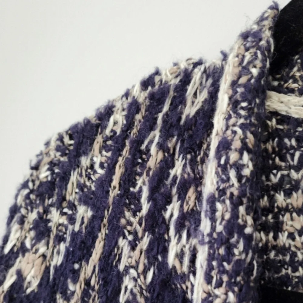 Lucky Brand Navy Geometric Intarsia Alpaca Blend Knit Sweater Cardigan Sz Large - Picture 7 of 11